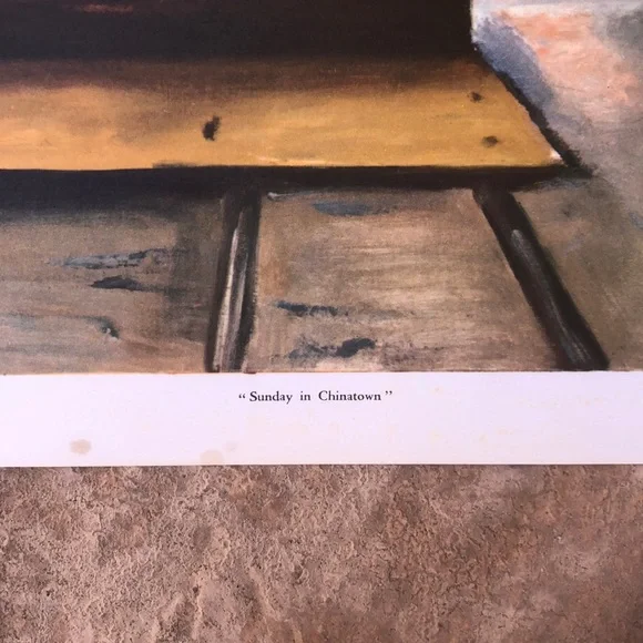 1963 Vintage Keane Print Big Eyes Sunday In Chinatown Midcentury Lithograph - Picture 3 of 9